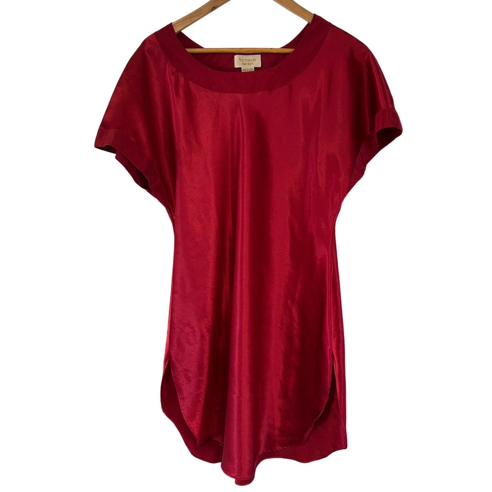 Vintage Victorias Secret Gold Label Red Satin Nightgown Sleep Shirt Petite Small